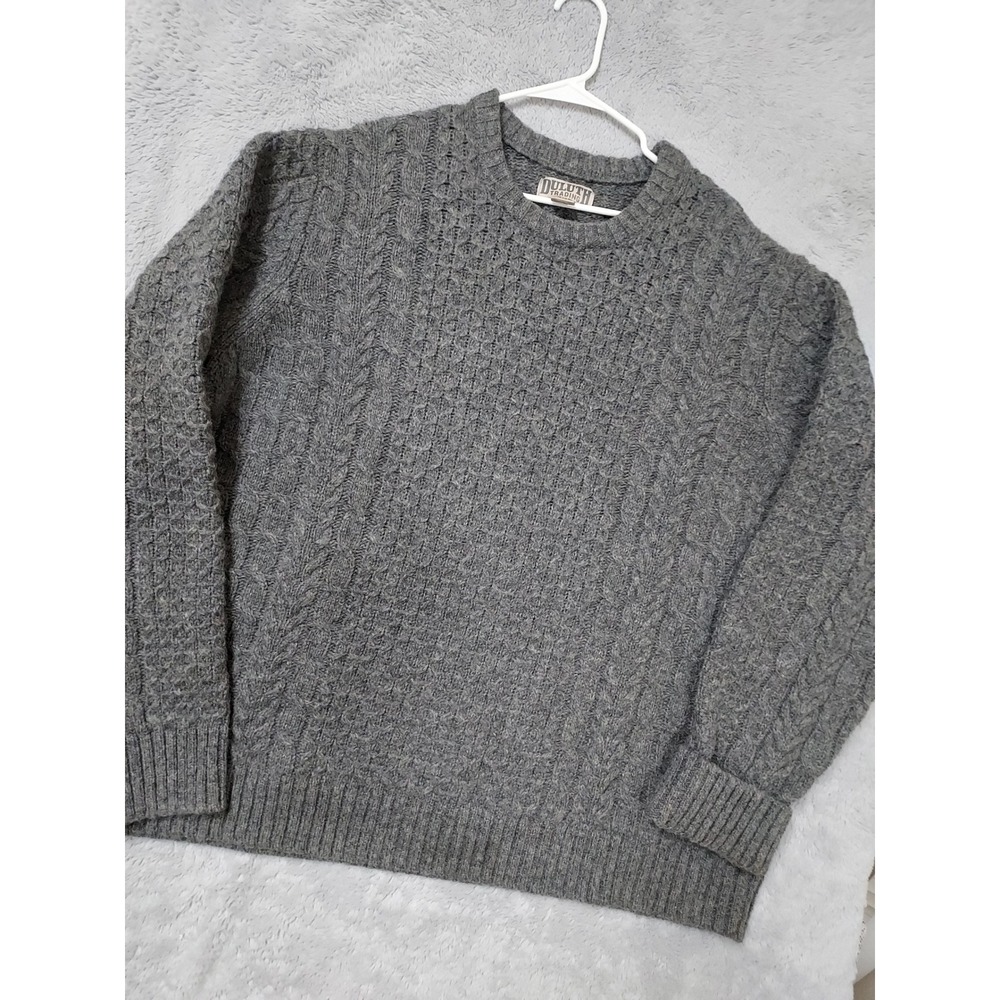 Duluth Trading Sweater Mens 3XL Shetland Wool Cable Knit Crew Heavyweight Gray